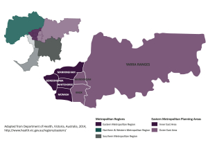 a map showing the regions of Melbourne with the inner and outer East highlighted